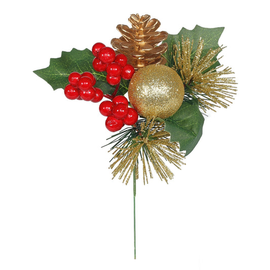 Gold Glitter Ball and Pinecone Pick (20cm)