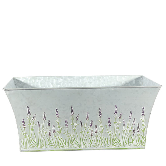 Zinc Rectangle Trough with Lavender Print (H16 x L36cm)