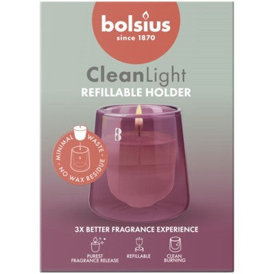 Pink Glass Bolsius Clean Light Starter Kit - Cedarwood   Vetiver