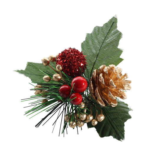 Berry Pick with Gold Pinecone (14cm)