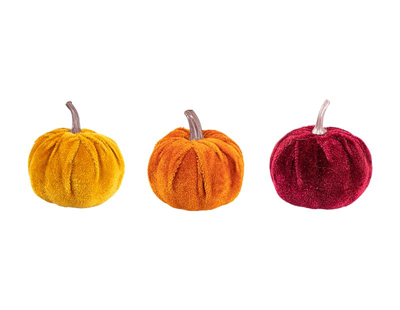 Halloween Mini Velvet Pumpkin Decorations (Pack of 3)