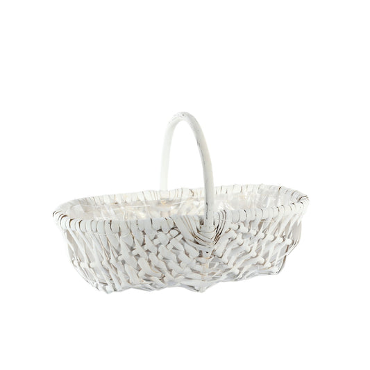 White Oval Split Willow Basket with Handle and Liner (31cm)