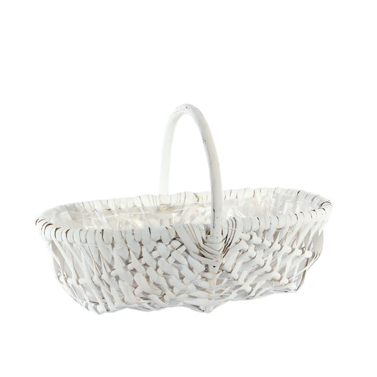 White Oval Split Willow Basket with Handle and Liner (42cm)