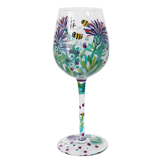 Thistles   Bees Hand Painted Wine Glass