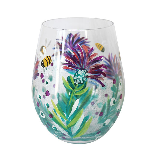 Thistles   Bees Stemless Hand Painted Glass