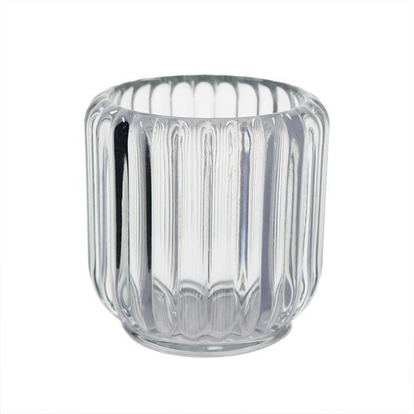 Clear Maeve Rounded Grooved Glass Tealight Holder (8cm)