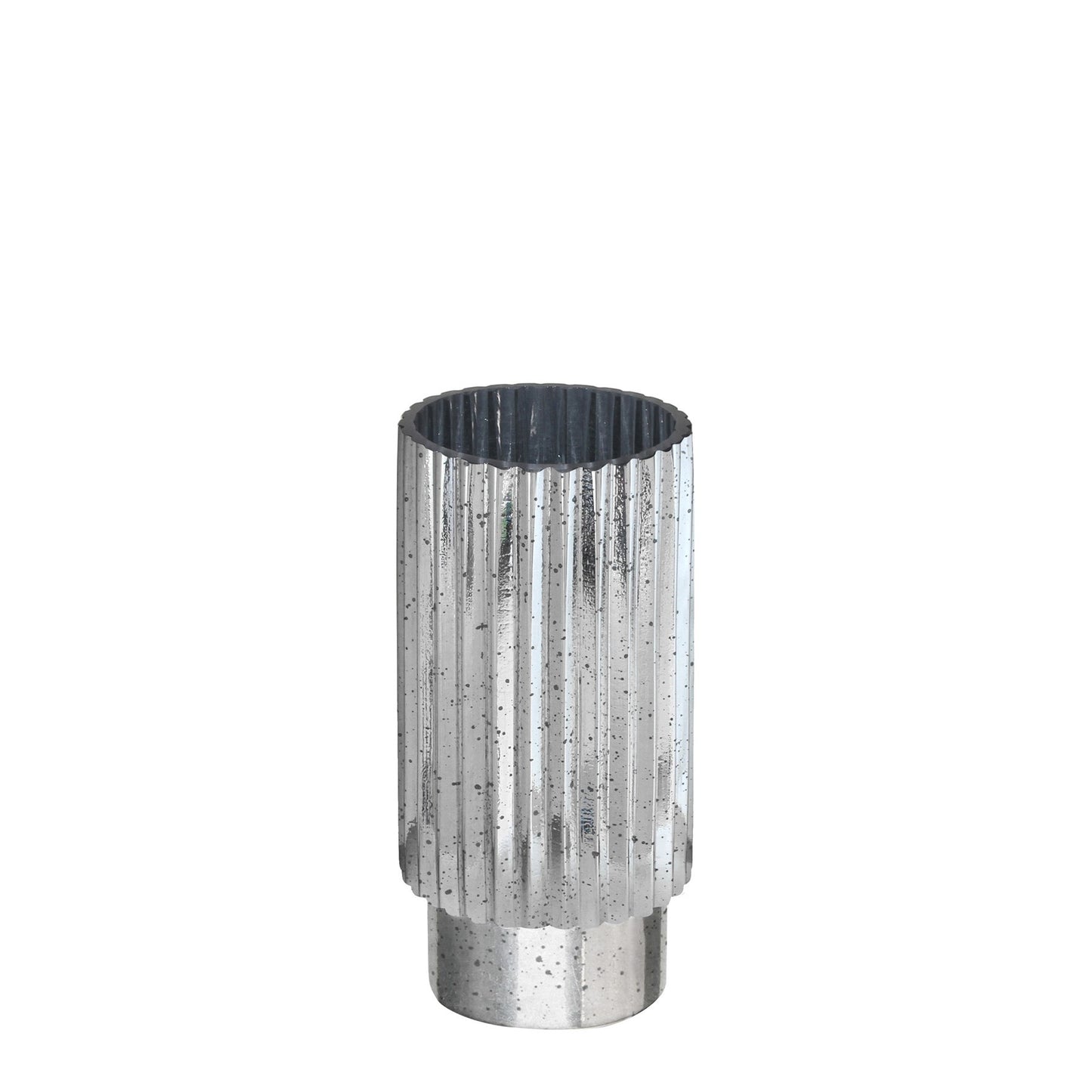 Silver Tonal Ribbed Cylinder Vase (20cm)