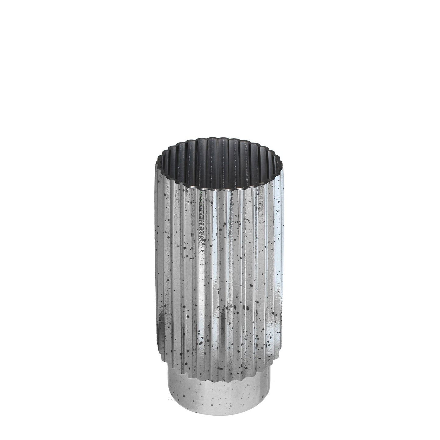 Silver Tonal Ribbed Cylinder Vase (30cm)