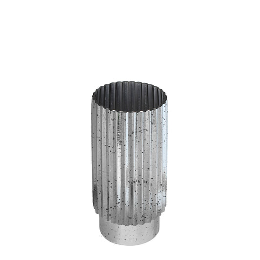 Silver Tonal Ribbed Cylinder Vase (30cm)