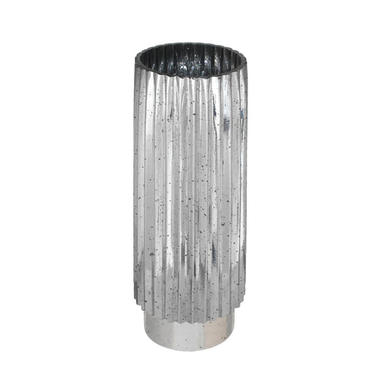 Silver Tonal Ribbed Cylinder Vase (40cm)