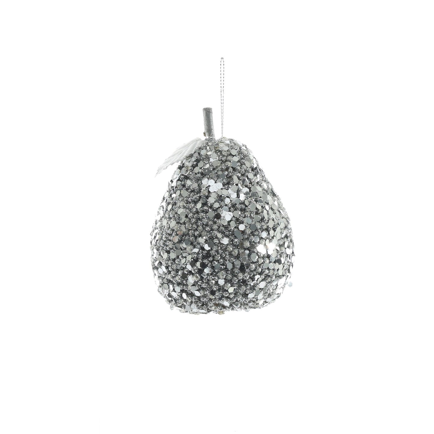 Silver Glitter Hanging Pear (80mm)