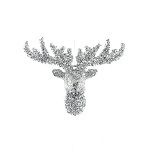 Silver Glitter Reindeer Head Hanging Decoration