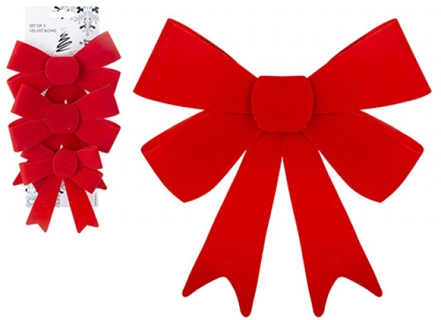 Set Of 3 Red Velvet Bows