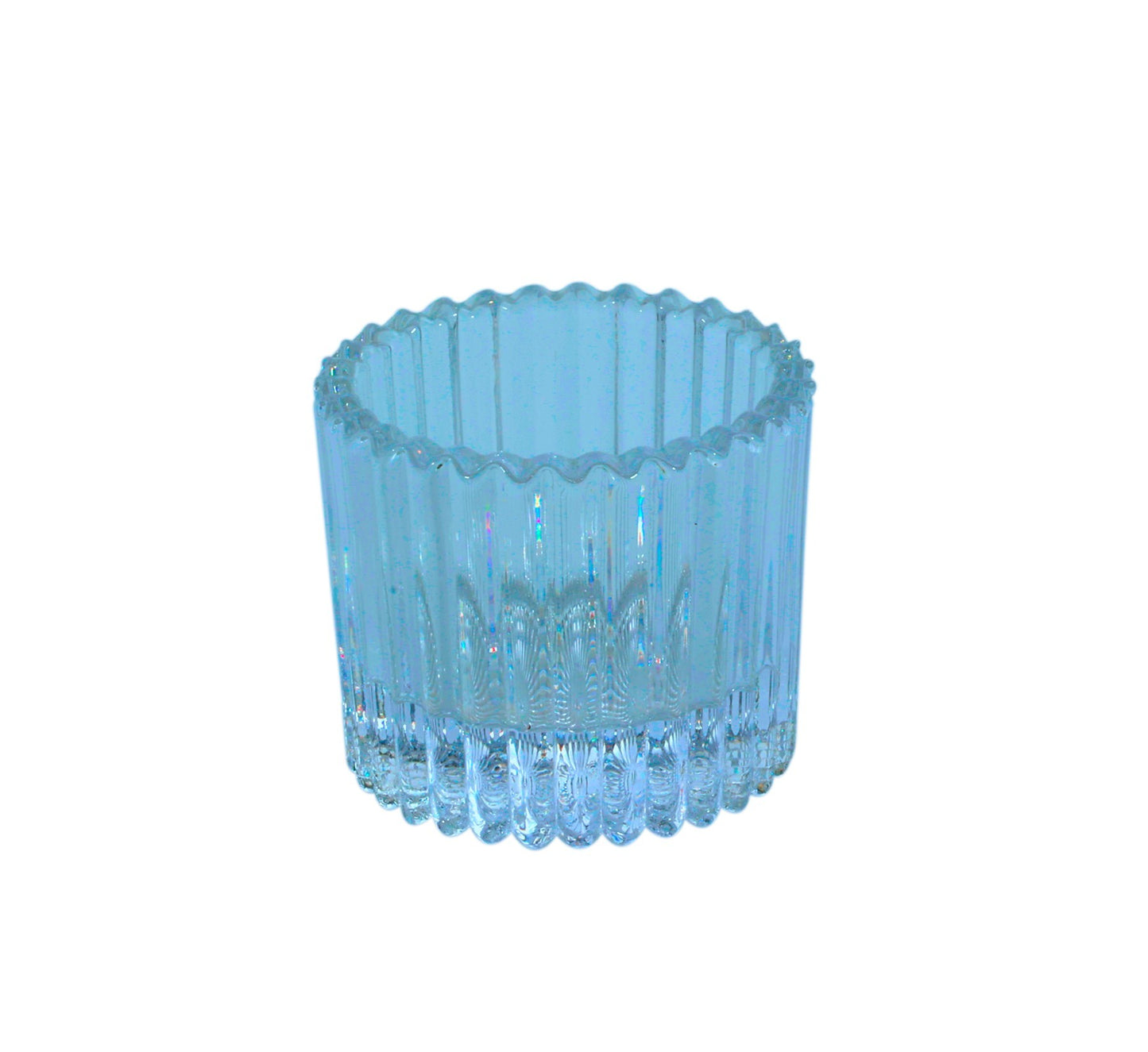 Blue Harrison Ribbed Glass Tealight Holder (4.5cm)