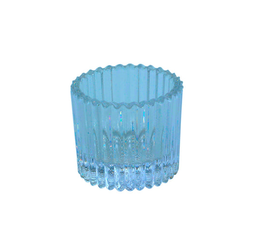 Blue Harrison Ribbed Glass Tealight Holder (4.5cm)