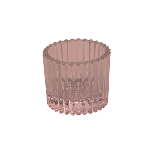 Pink Ribbed Glass Tealight Holder (4.5cm)