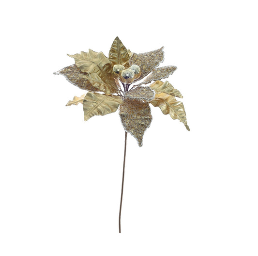 Single Poinsettia Head- Gold (33cm)