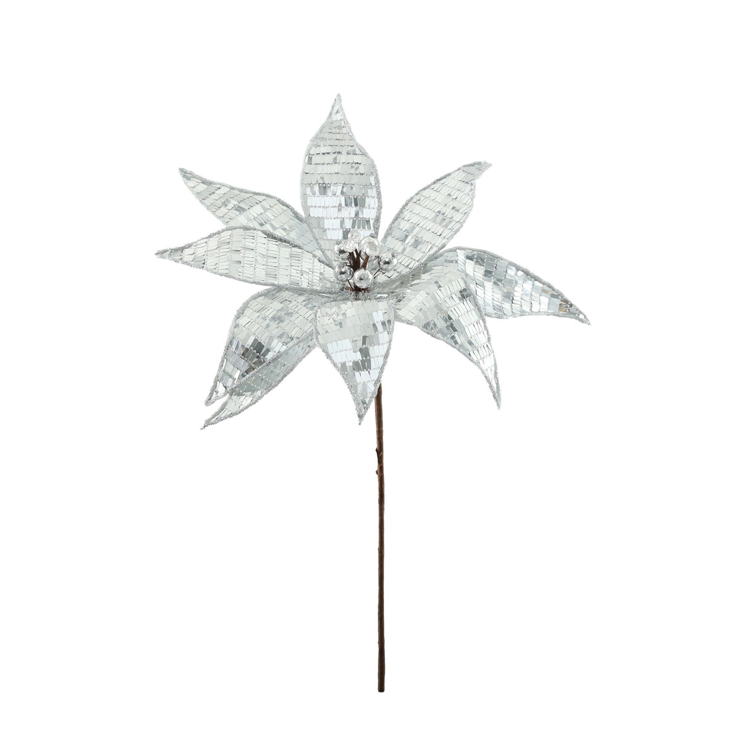 Single Sequin Poinsettia - Silver (40cm)