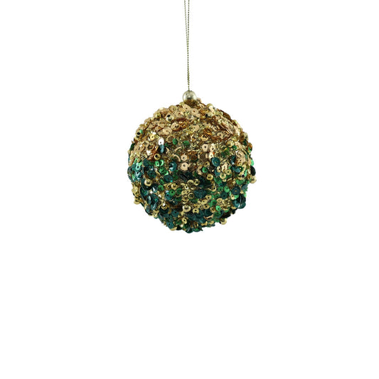 Small Bead Encrusted Bauble - Gold   Green