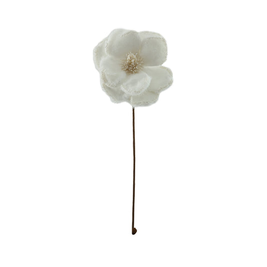 White Faux Fur Magnolia Head with Beaded Edge (53cm)