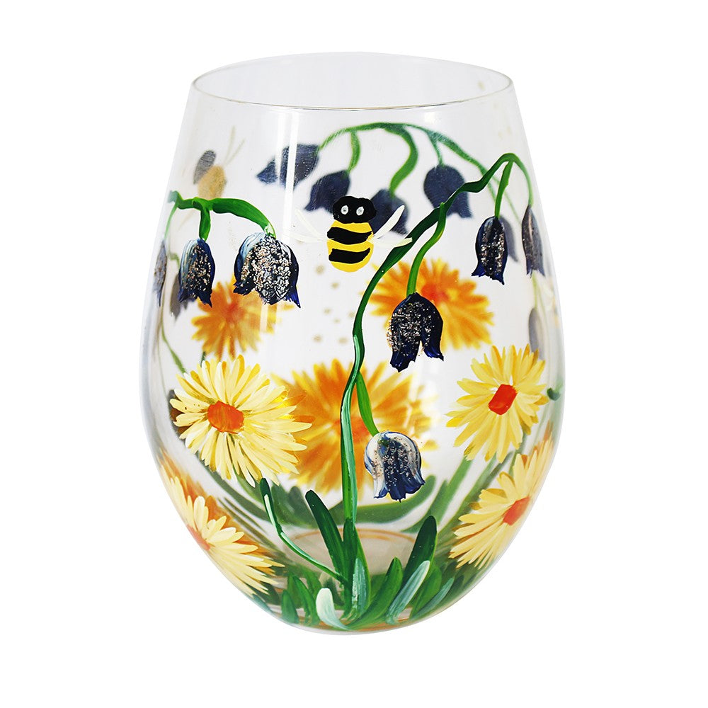 Bluebell and Bees Stemless Glass