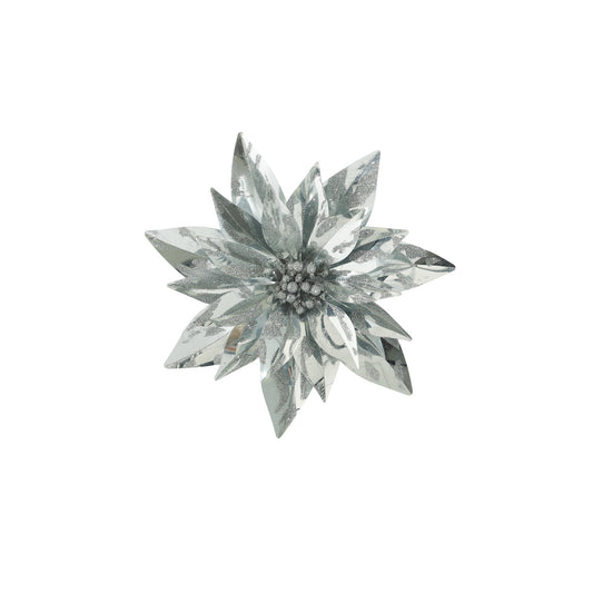 Metallic Clip Poinsettia - Silver (23cm)