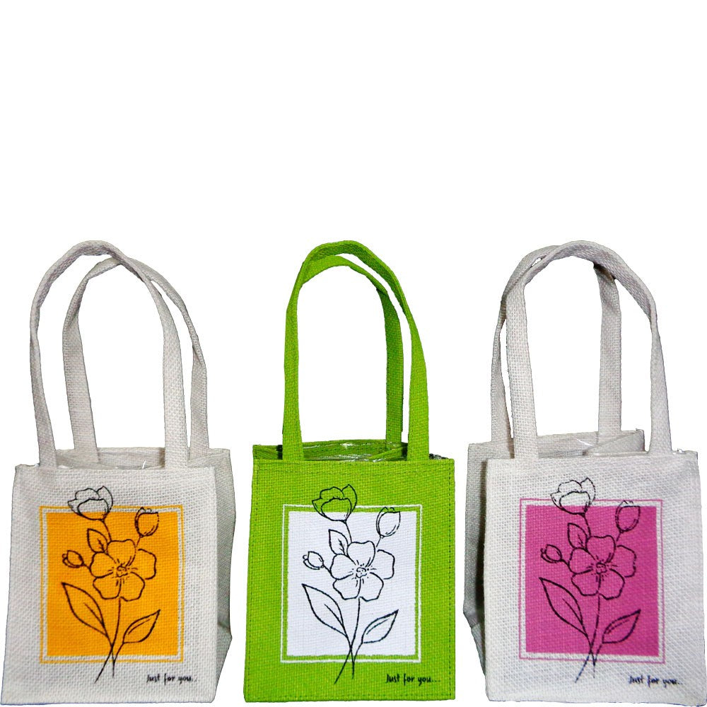 Colourful Flower Outline Jute Plant Bags (12 Bags)