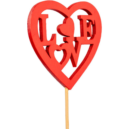 Red Wooden Love Heart Pick