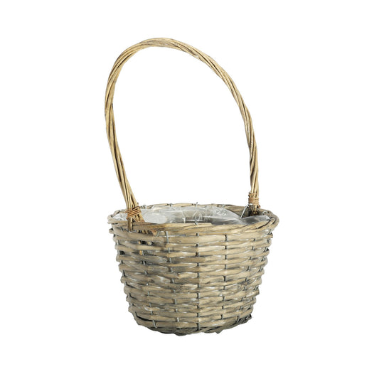 Grey Wash Round Split Willow Basket Handle (23cm Dia)