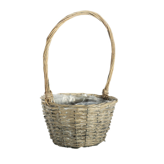 Grey Wash Round Split Willow Basket Handle (27cm Dia)