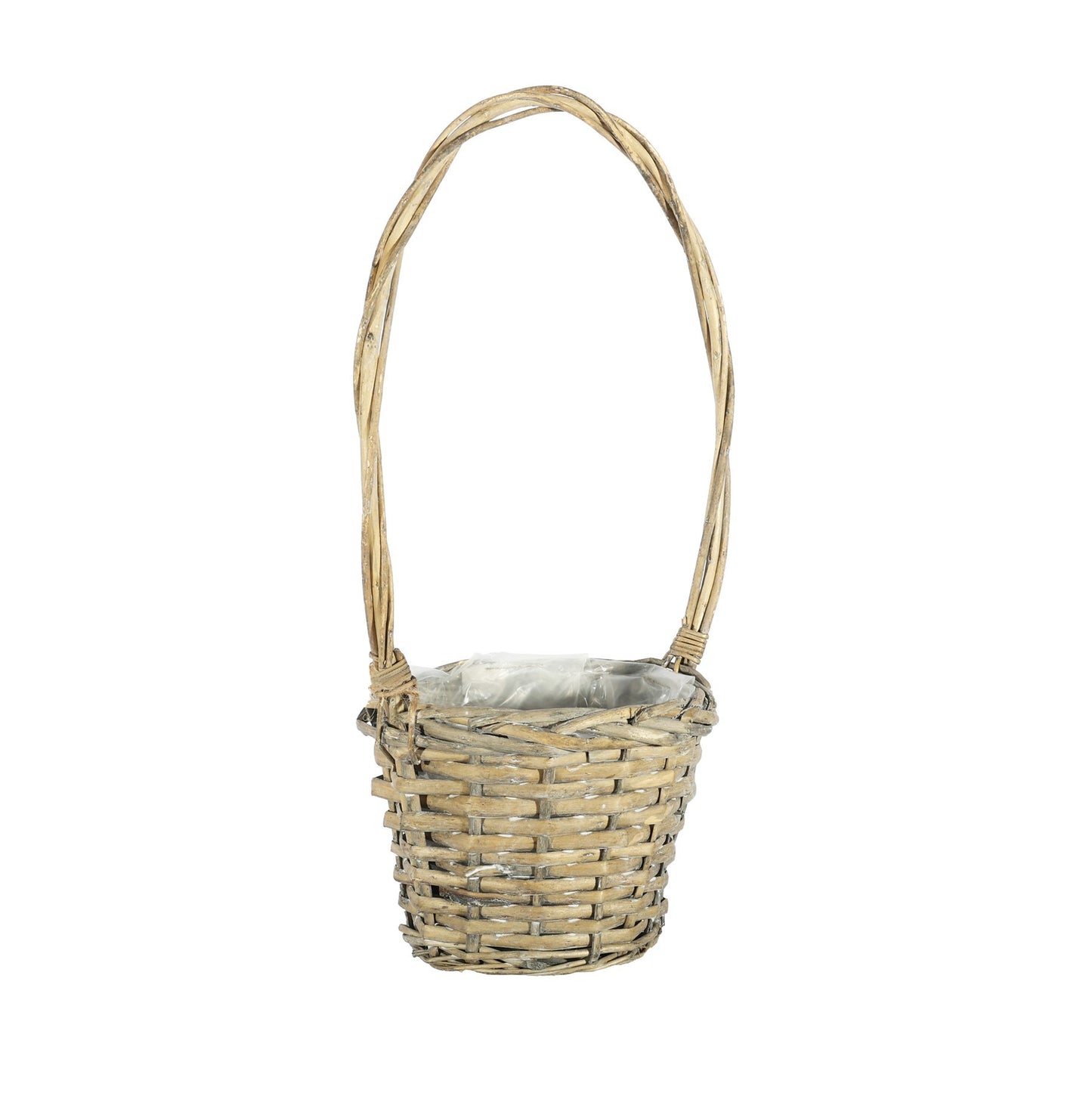 Grey Wash Split Willow Basket with Handle (16cm Dia)