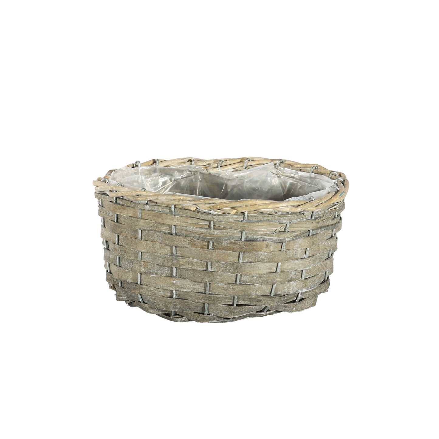 Natural Light Grey Oval Wood Chip Planter Basket (22cm Dia)