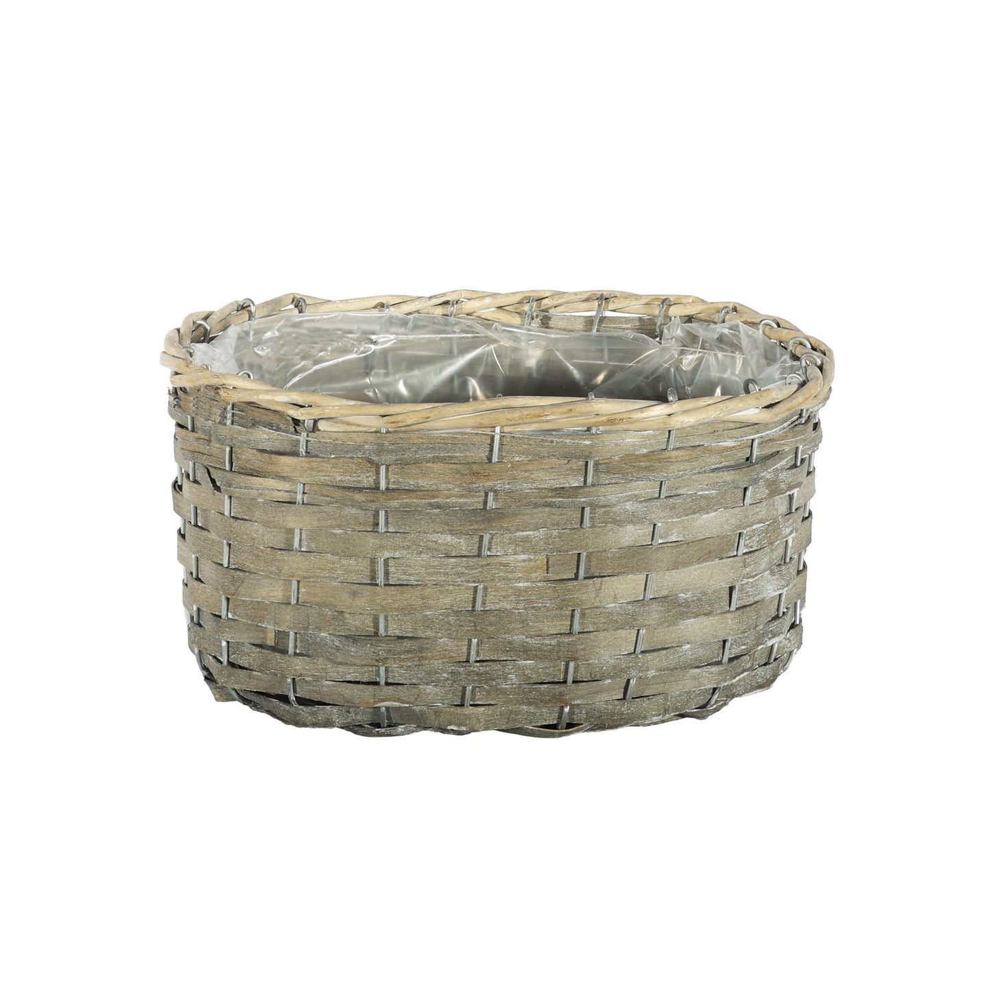 Natural Light Grey Oval Wood Chip Planter Basket (26.5cm Dia)