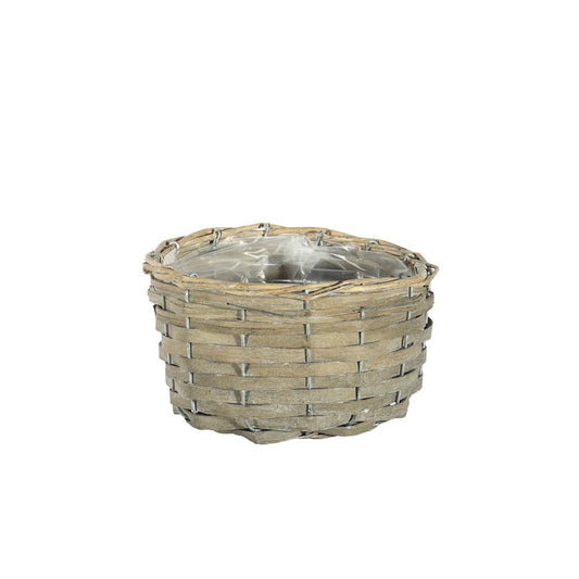 Natural Light Grey Round Wood Chip Planter Basket (18cm Dia)