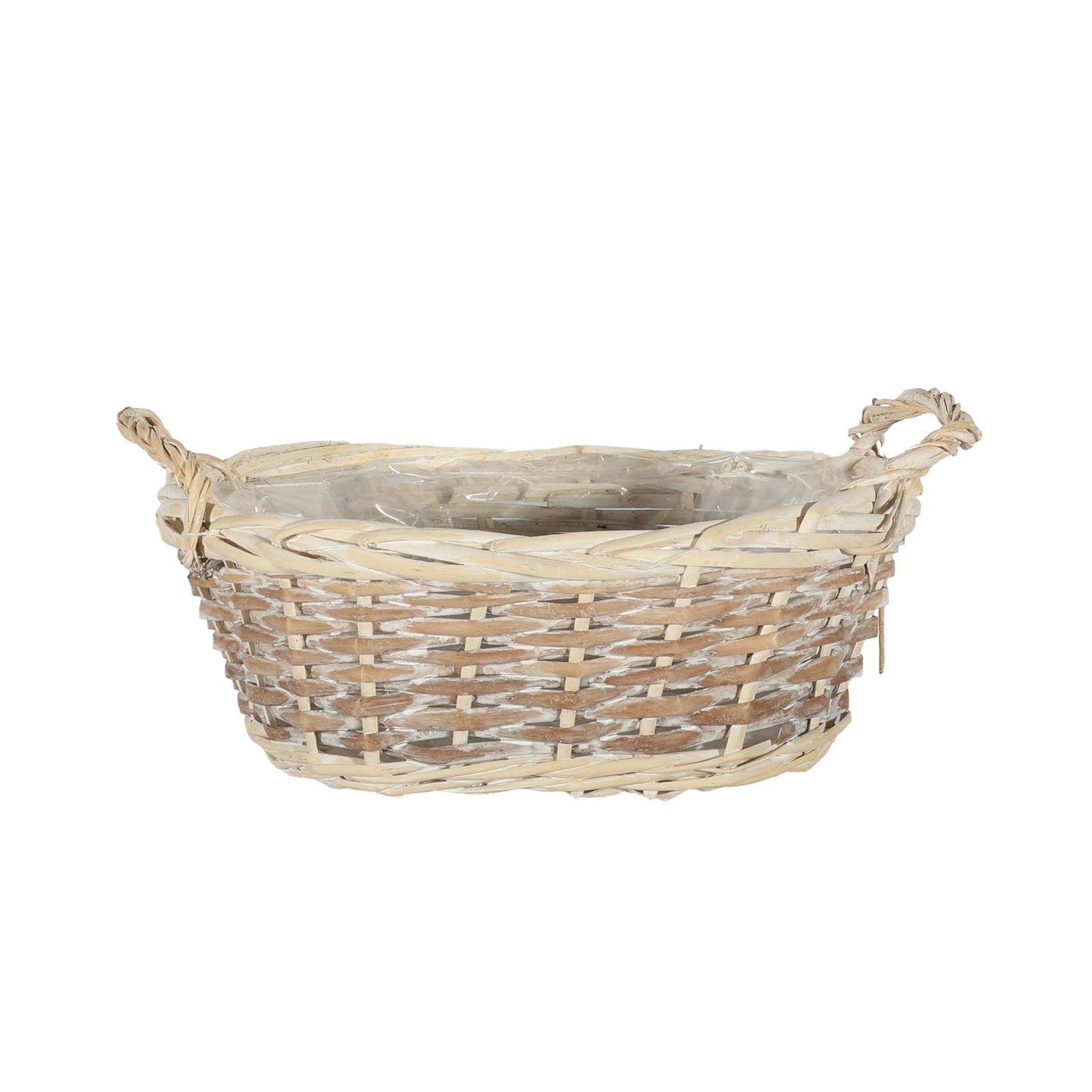 White Wash Finish Two Tone Oval Basket with Ears (28cm W)