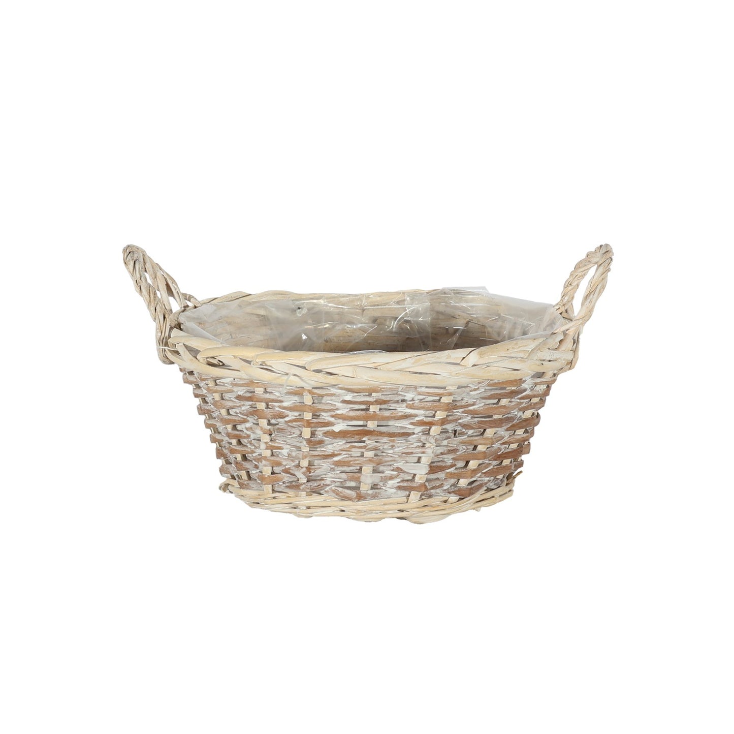 White Wash Finish Two Tone Round Basket with Ears (24cm W)