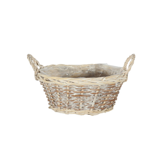 White Wash Finish Two Tone Round Basket with Ears (24cm W)