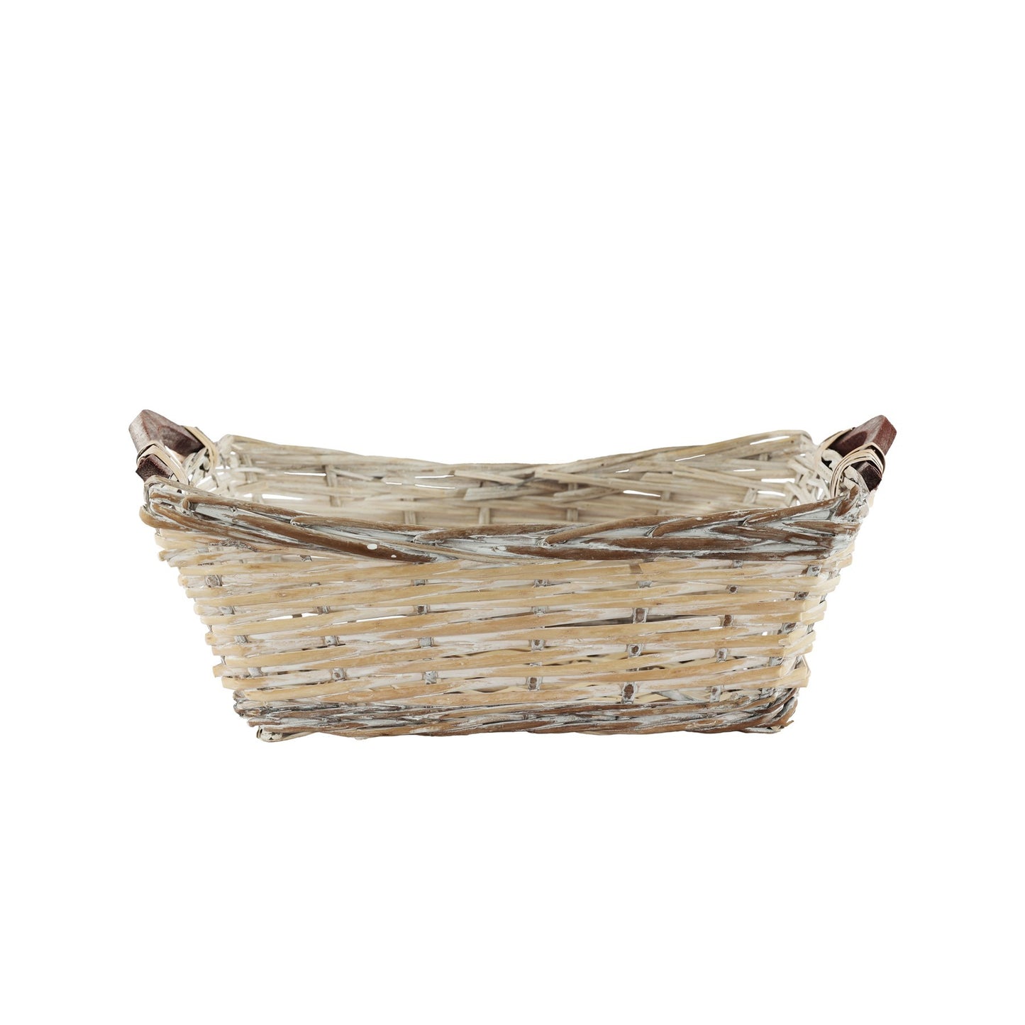 White Wash RectangleÂ Woven Basket with Handles (Medium)