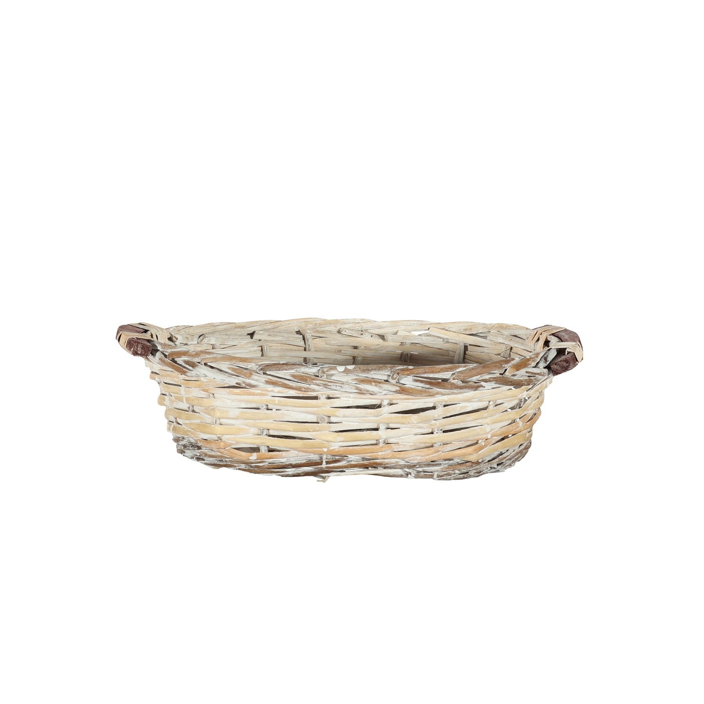 White Wash Oval Woven Tray Basket with Handles (Small)