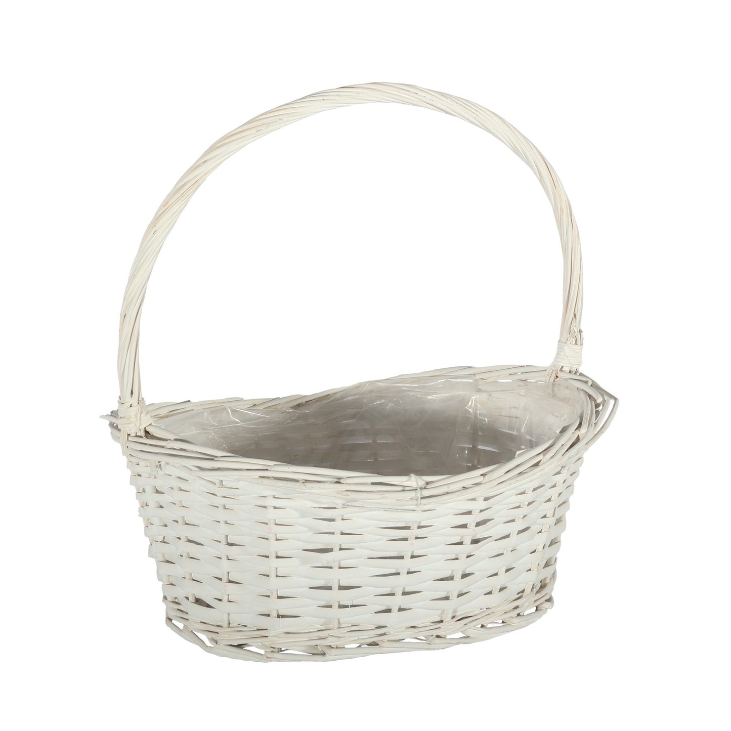 White Oval Woven Basket with Handle (Medium)