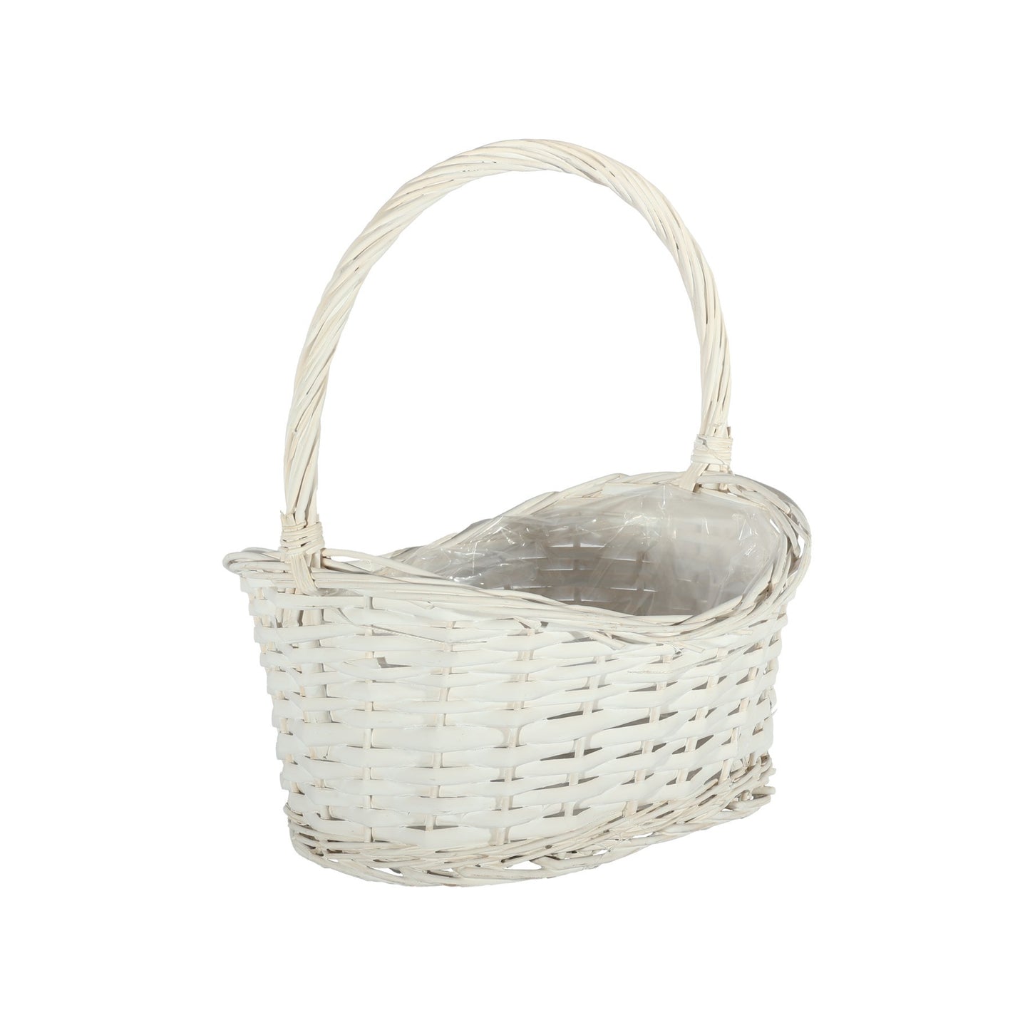 White Oval Woven Basket with Handle (Large)