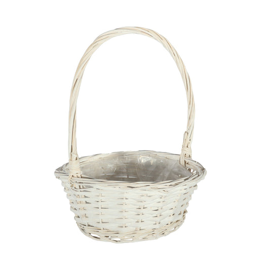 White Round Basket with Handle 25cm Dia