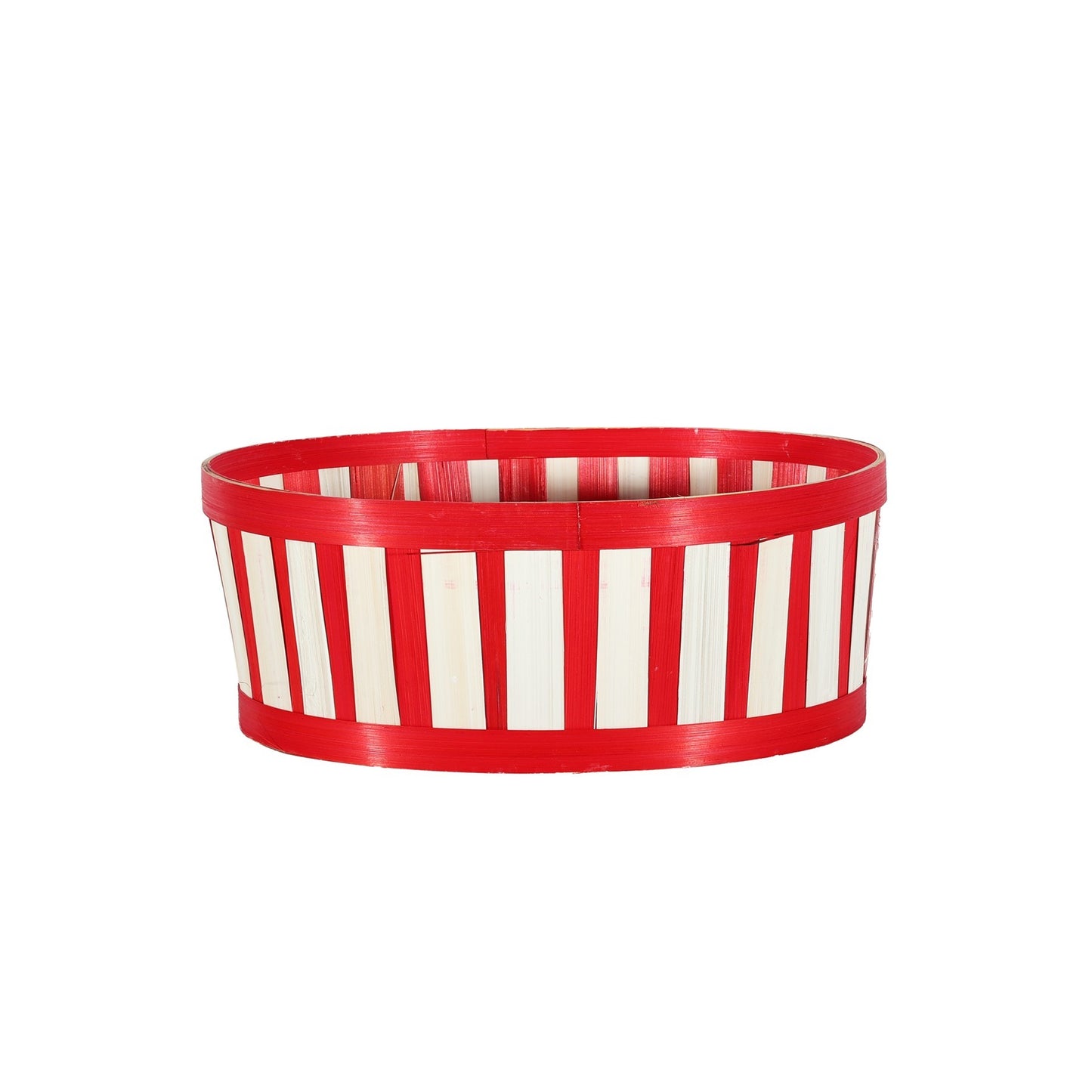 Red and White Oval Wooden Drum Tray Planter