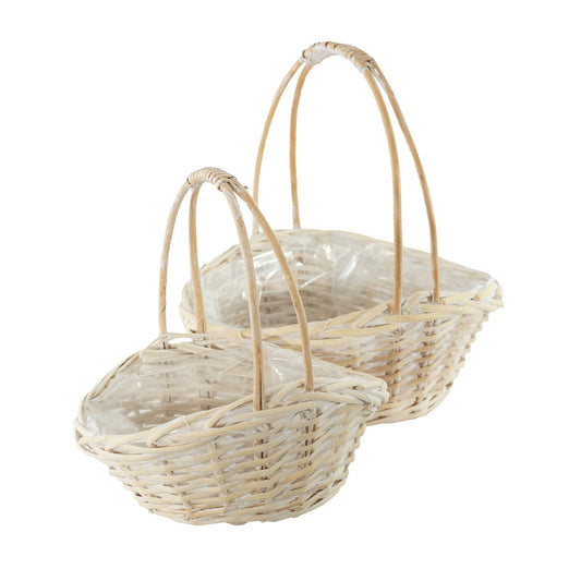 White Oval Basket with Double Handles (Set of 2)