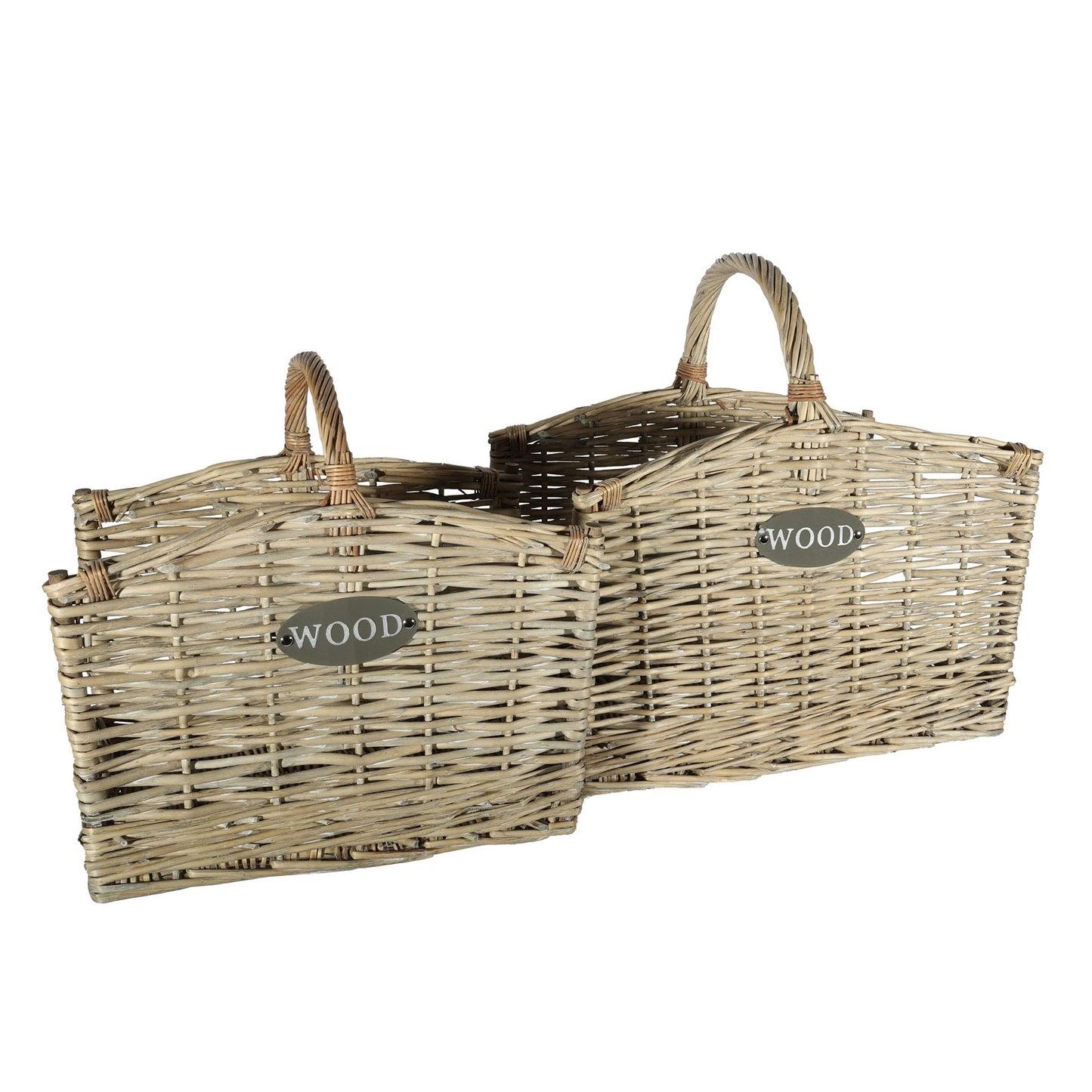 Light Grey Log Cradle Basket with Handle (Set of 2)