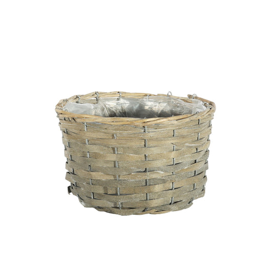 Natural Light Grey Round Wood Chip Planter Basket (22cm Dia)