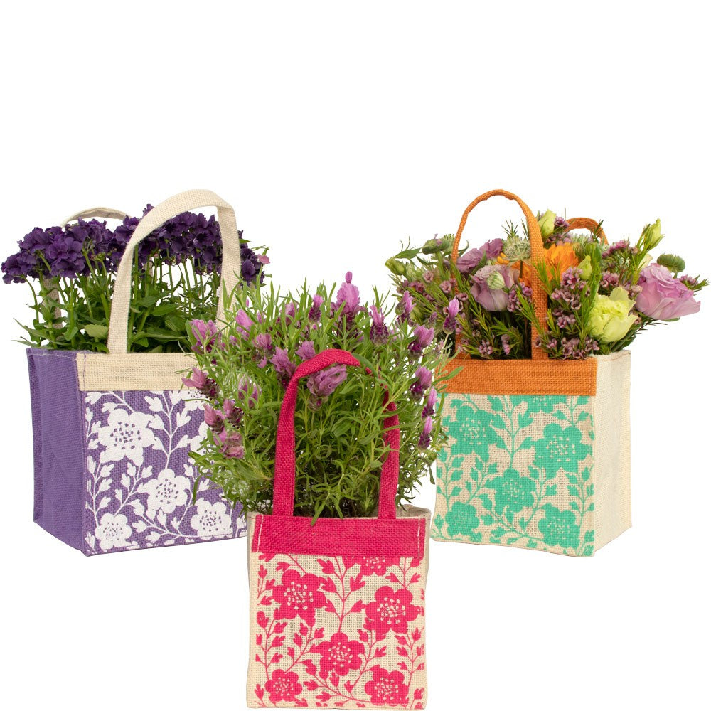 Colourful Bold Blooms Jute Plant Bags (12 Bags)