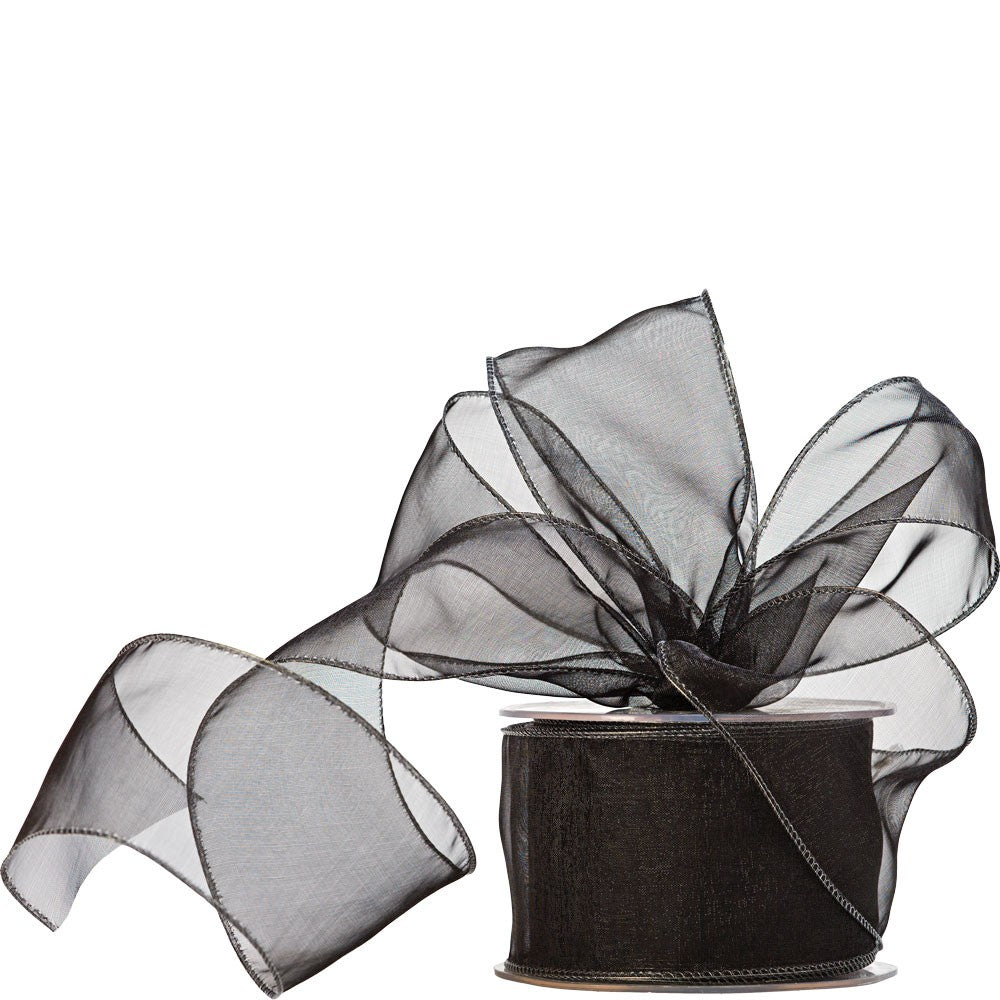 Black Wired Organza Ribbon 60mm