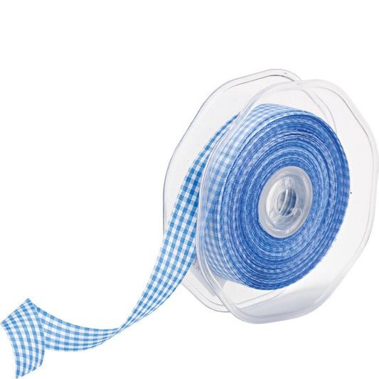 Blue Gingham Cotton Ribbon 15mm