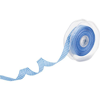 Blue Gingham Cotton Ribbon 15mm